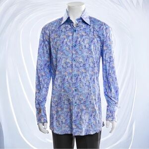 Billionaire Blue Swirl Patterned Shirt Long Sleeve Button up *See Measurements
